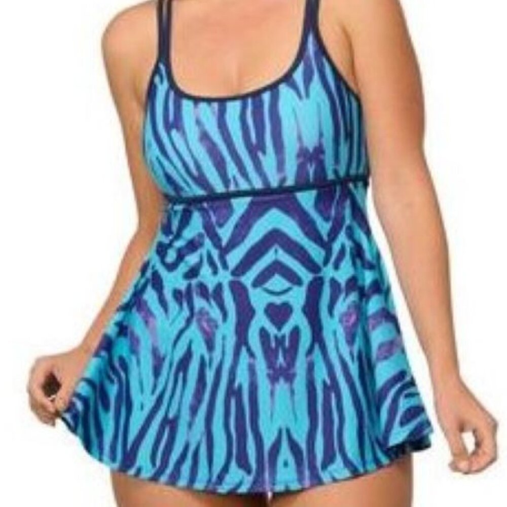 Noon Capativa Cove Womens One Piece Swimsuit 16 Tiger Print Turquoise Purple NWT